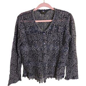 Luiselle Made In Italy Unique Crochet Lace Button Front Top Size S